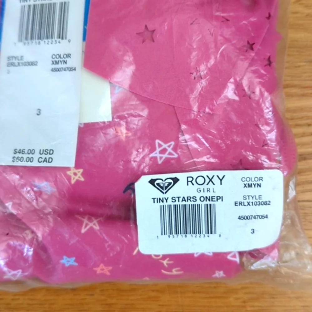 Roxy Pink Guava Tiny Stars Ruffle Off Shoulder One Piece Swim Suit Size 3T